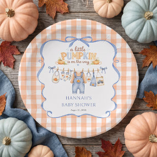 Little Pumpkin Boy Fall Baby Shower Paper Plate