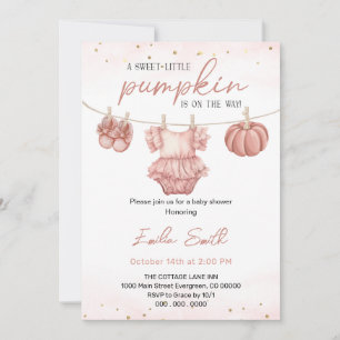little pumpkin Clothesline  Pink Baby Shower  Invitation