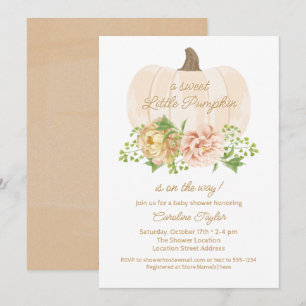 Little Pumpkin Cream Floral Baby Shower Invitation