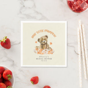 Little Pumpkin Cute Fall Teddy Bear Baby Shower Napkin