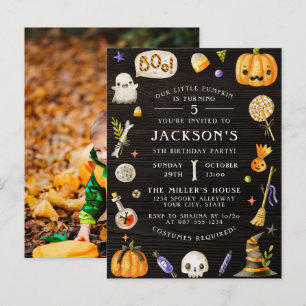 Little Pumpkin   Cute Halloween Birthday Photo Invitation Postcard