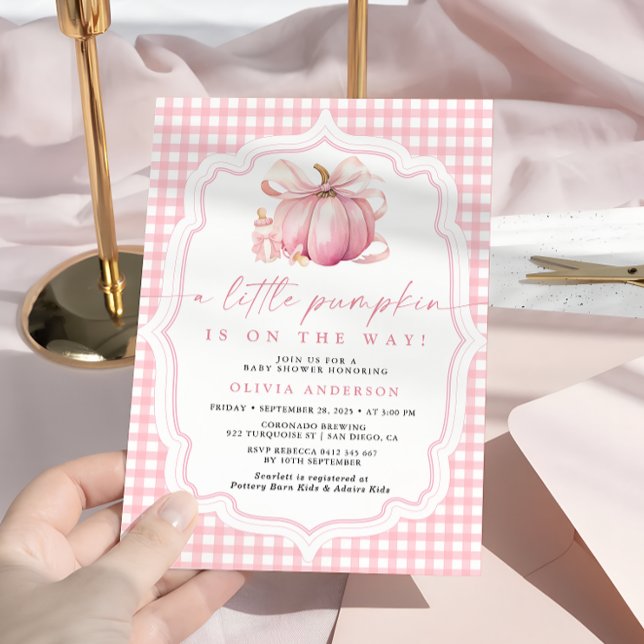 Little Pumpkin Cute Pink Bow Girl Baby Shower  Invitation (Creator Uploaded)