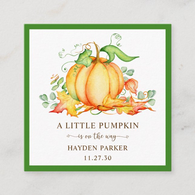 Little Pumpkin Diaper Raffle Shower Enclosure Card (Front)