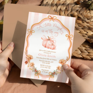 Little Pumpkin Elegant Bow Floral Baby Shower Invitation