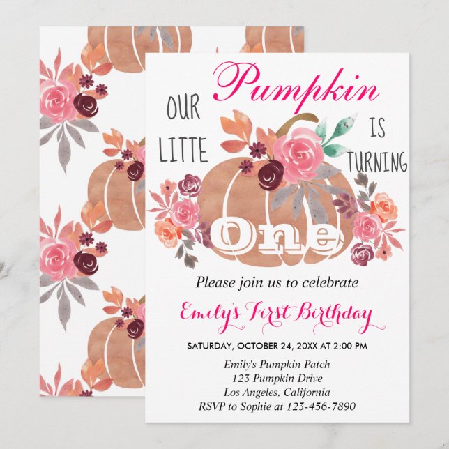 Little Pumpkin Fall 1st First Birthday Turning One Invitation (Front/Back)