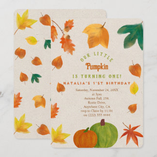 Little Pumpkin Fall Autumn 1st Birthday Invitatio Invitation