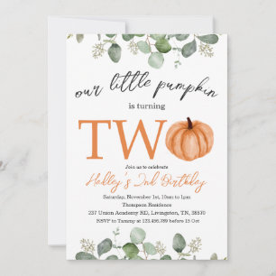 Little Pumpkin Fall / Autumn 2nd Second Birthday   Invitation