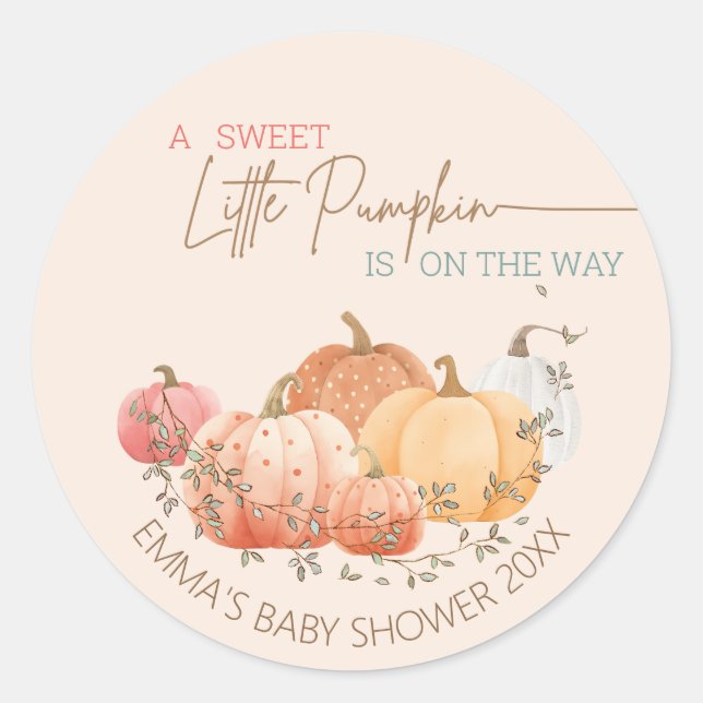 Little Pumpkin Fall Autumn Baby Shower Classic Rou Round Sticker (Front)