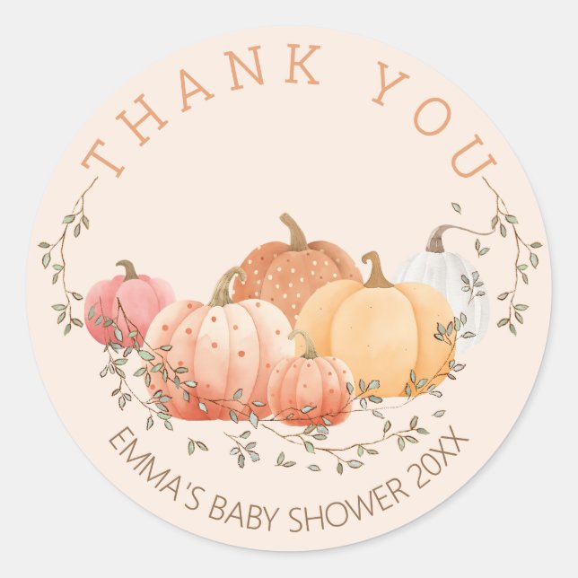 Little Pumpkin Fall Autumn Baby Shower Classic Rou Round Sticker (Front)
