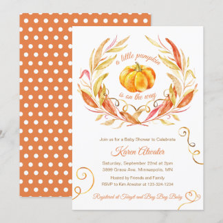 Little Pumpkin Fall Autumn Baby Shower Invitation