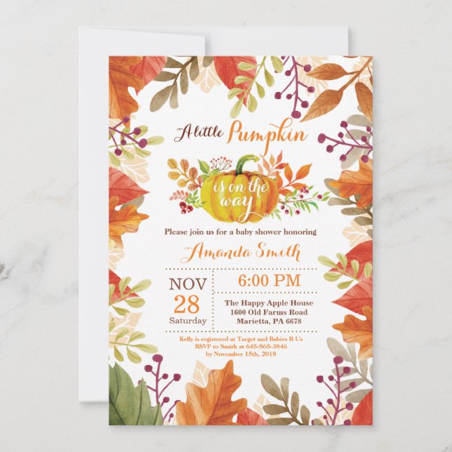 Little Pumpkin Fall Autumn Baby Shower Invitation (Front)