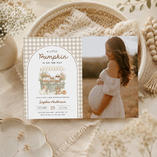 Little Pumpkin Fall Autumn Baby Shower Photo Invitation