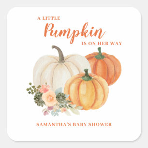 Little Pumpkin Fall Autumn Baby Shower Square Sticker