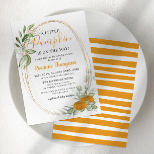Little Pumpkin Fall Autumn Green Baby Shower Invitation