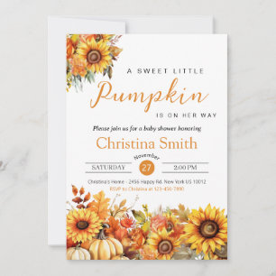 Little Pumpkin Fall Autumn Sunflower Baby Shower Invitation