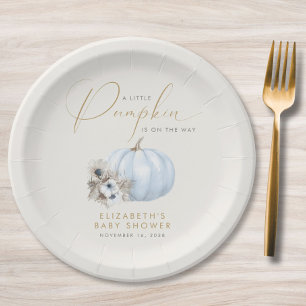 Little Pumpkin Fall Baby Boy Shower Paper Plate