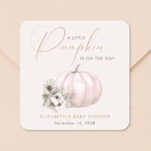 Little Pumpkin Fall Baby Girl Shower Square Sticker