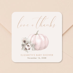 Little Pumpkin Fall Baby Girl Shower Thank You Square Sticker