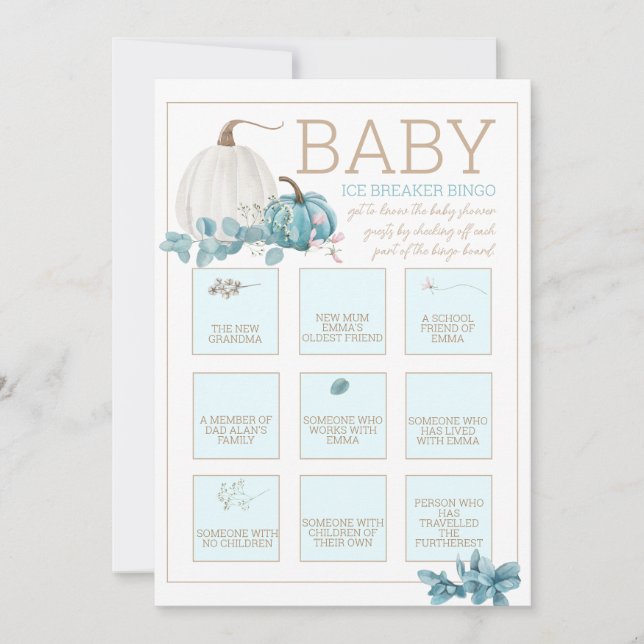 Little Pumpkin Fall Baby Shower Ice Breaker Bingo Invitation (Front)