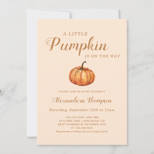 Little Pumpkin Fall Baby shower Invitation (Front)