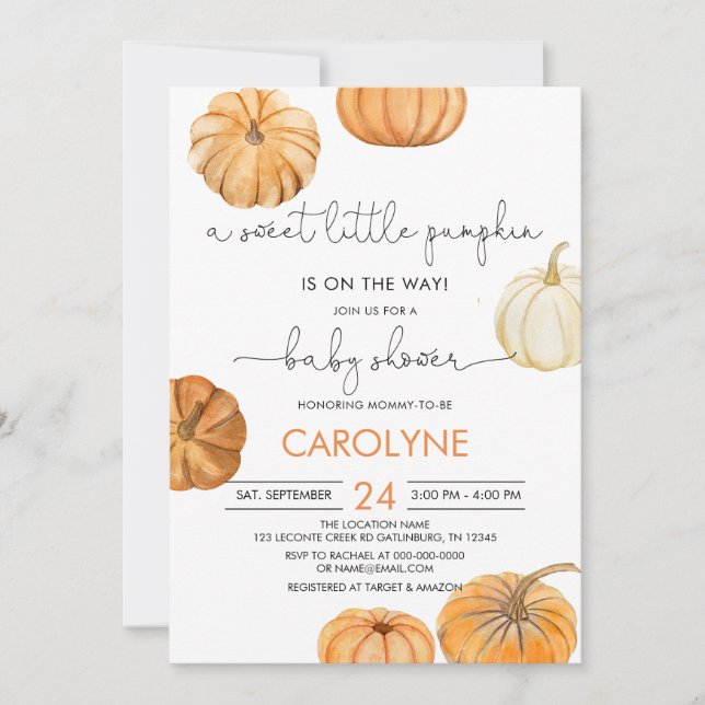 Little Pumpkin Fall Baby Shower Invitation (Front)