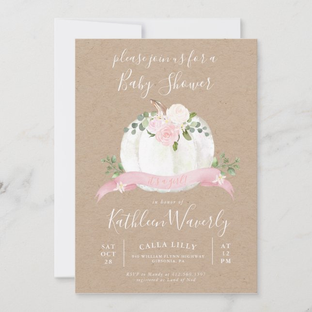 Little Pumpkin Fall Baby Shower Invitation Girl (Front)