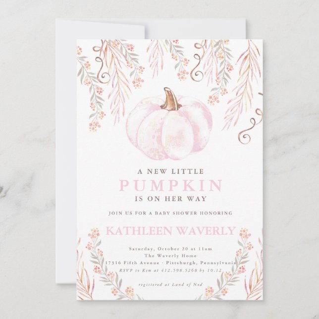 Little Pumpkin Fall Baby Shower Invitation Girl (Front)
