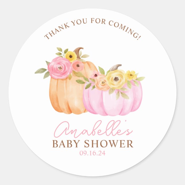 Little Pumpkin Fall Baby Shower Personalized Classic Round Sticker (Front)