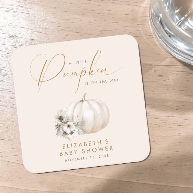 Little Pumpkin Fall Baby Shower Square Paper Coaster (Little Pumpkin Fall Baby Shower Square Paper Coaster)