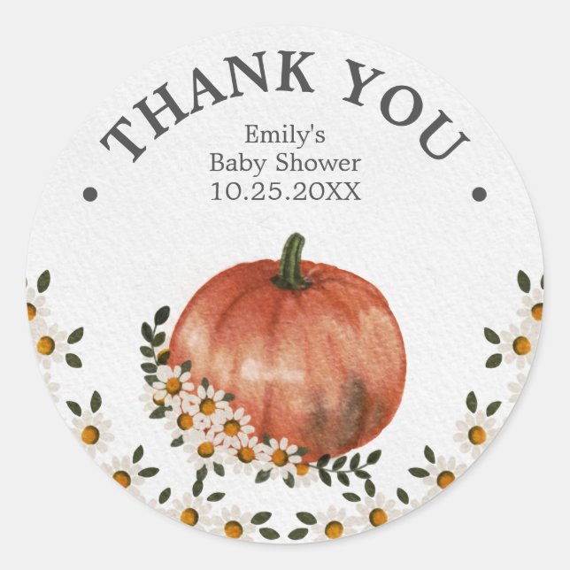 Little Pumpkin Fall Baby Shower Thank You Classic Round Sticker (Front)