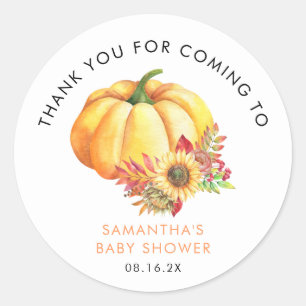 Little Pumpkin Fall Baby Shower Thank you  Classic Round Sticker