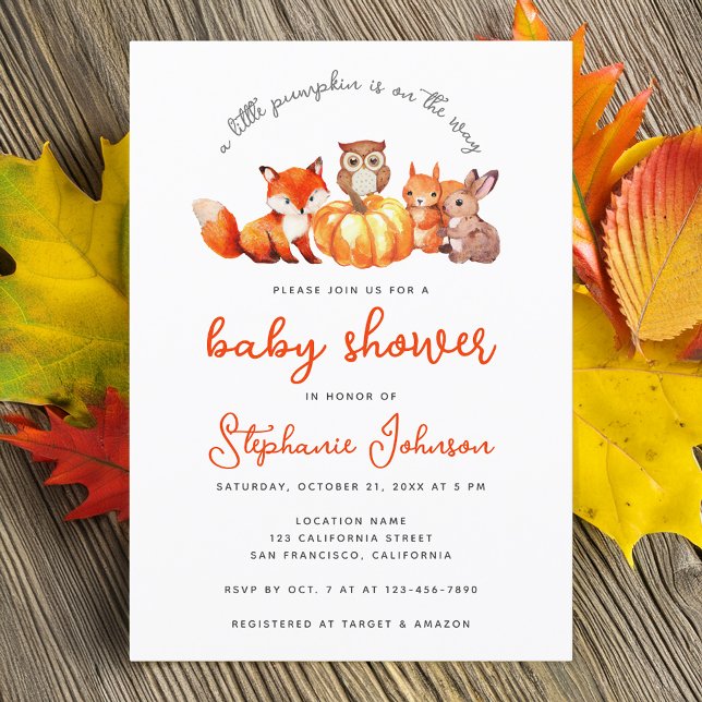 Little Pumpkin Fall Baby Shower Watercolor Animals Invitation (Creator Uploaded)