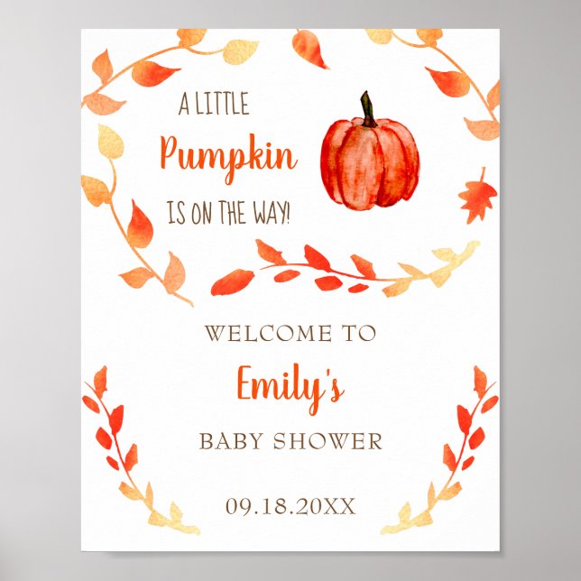 Little Pumpkin Fall Baby Shower Welcome Sign Cute (Front)