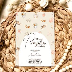 Little Pumpkin Fall Boho Neutral Baby Shower Invitation