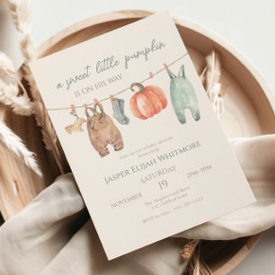 Little Pumpkin Fall Clothes Boy Baby Shower  Invitation