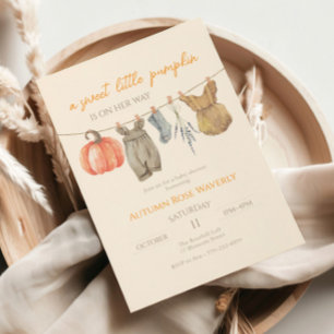 Little Pumpkin Fall Clothes Girl Baby Shower Invitation