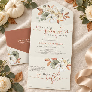 Little Pumpkin Fall Diaper Raffle Baby Shower All In One Invitation