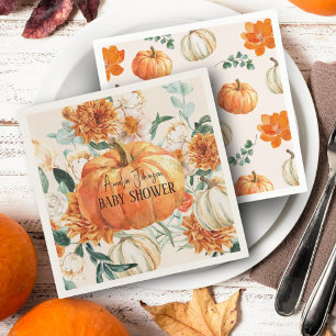 Little Pumpkin Fall floral autumn Baby Shower Napkin