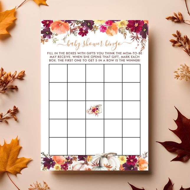 Little Pumpkin Fall Floral Baby Shower Bingo Card (Little Pumpkin Fall Floral Baby Shower Bingo Card)