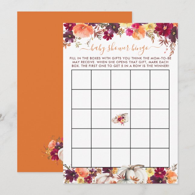 Little Pumpkin Fall Floral Baby Shower Card (Front/Back)