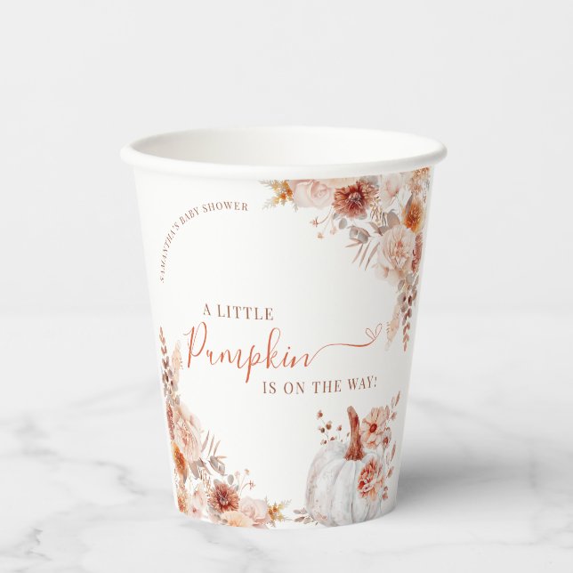 Little Pumpkin Fall Floral Baby Shower Paper Cups (Front)