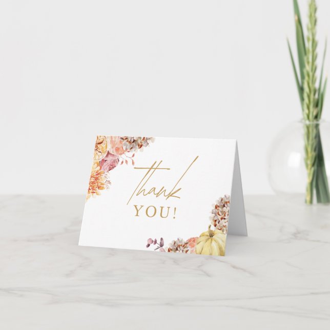 Little Pumpkin Fall Floral Baby Shower  Thank You Card (Front)