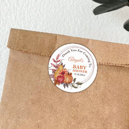 Little Pumpkin Fall Floral Baby Shower Thank You Classic Round Sticker