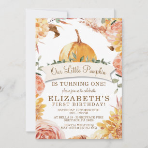 Little PUMPKIN Fall Floral Birthday Party Invitati Invitation