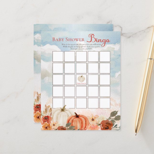 Little Pumpkin Fall Floral Girl Baby Shower Bingo  (Front/Back In Situ)