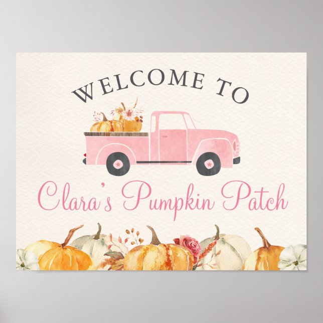 Little Pumpkin Fall Floral Girl Birthday Welcome   Poster (Front)