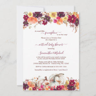 Little Pumpkin Fall Floral Virtual Baby Shower Invitation