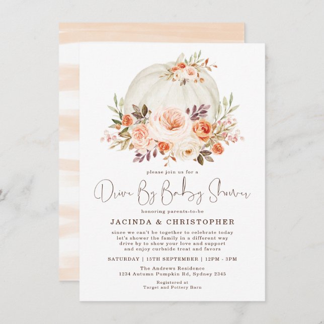 Little Pumpkin Fall Flower Drive By Baby Shower Invitation (Front/Back)