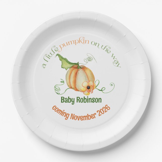 Little Pumpkin Fall Gender Neutral Baby Shower Paper Plate (Front)