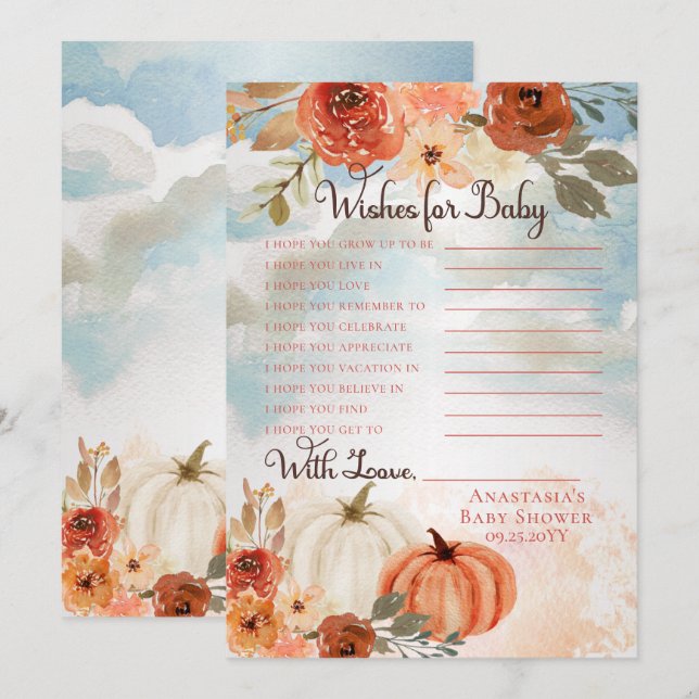 Little Pumpkin | Fall Girl Shower Wishes for Baby Invitation (Front/Back)